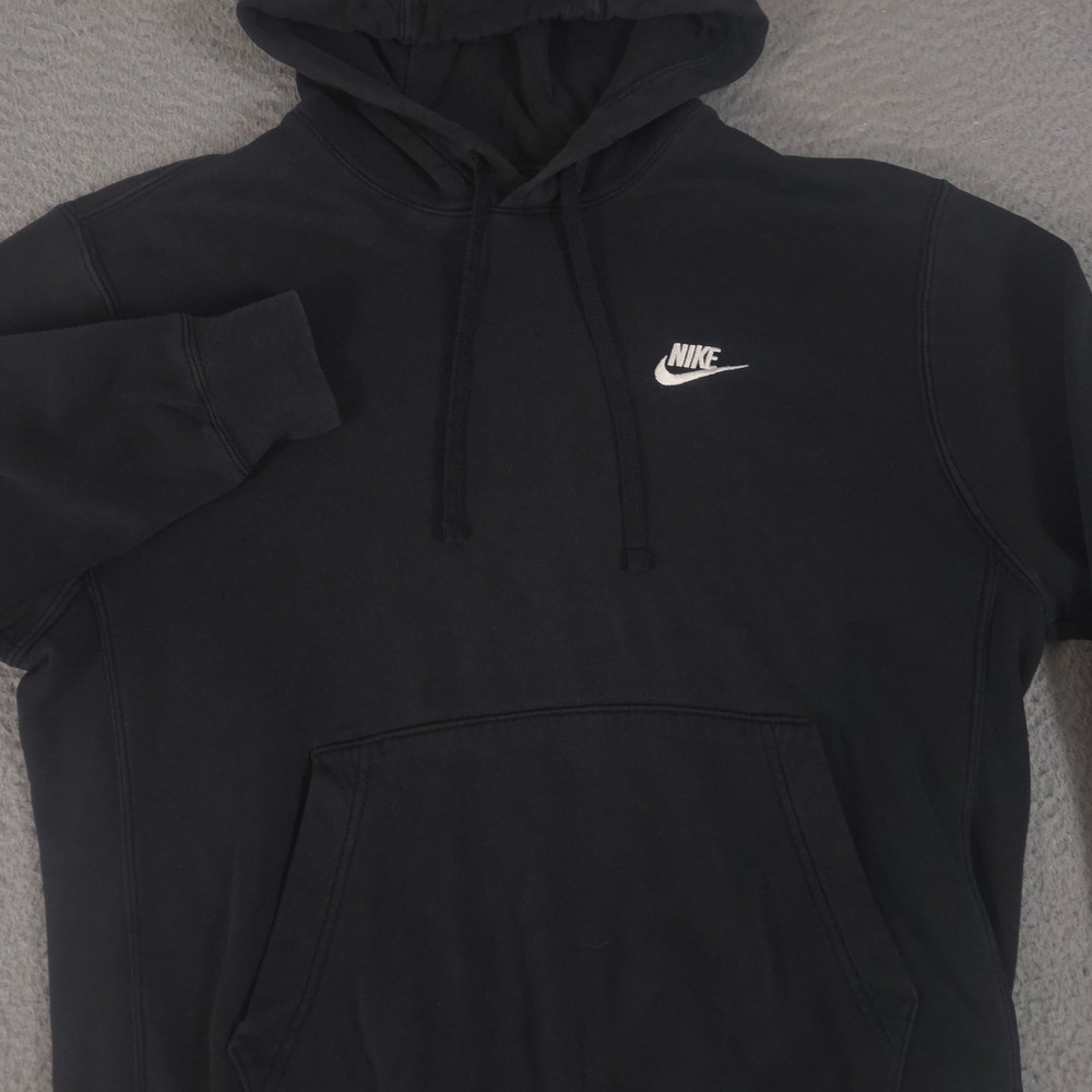 Nike Hoodie Mens Small Black Sportswear Club Fleece Pullover Cotton Blend Logo